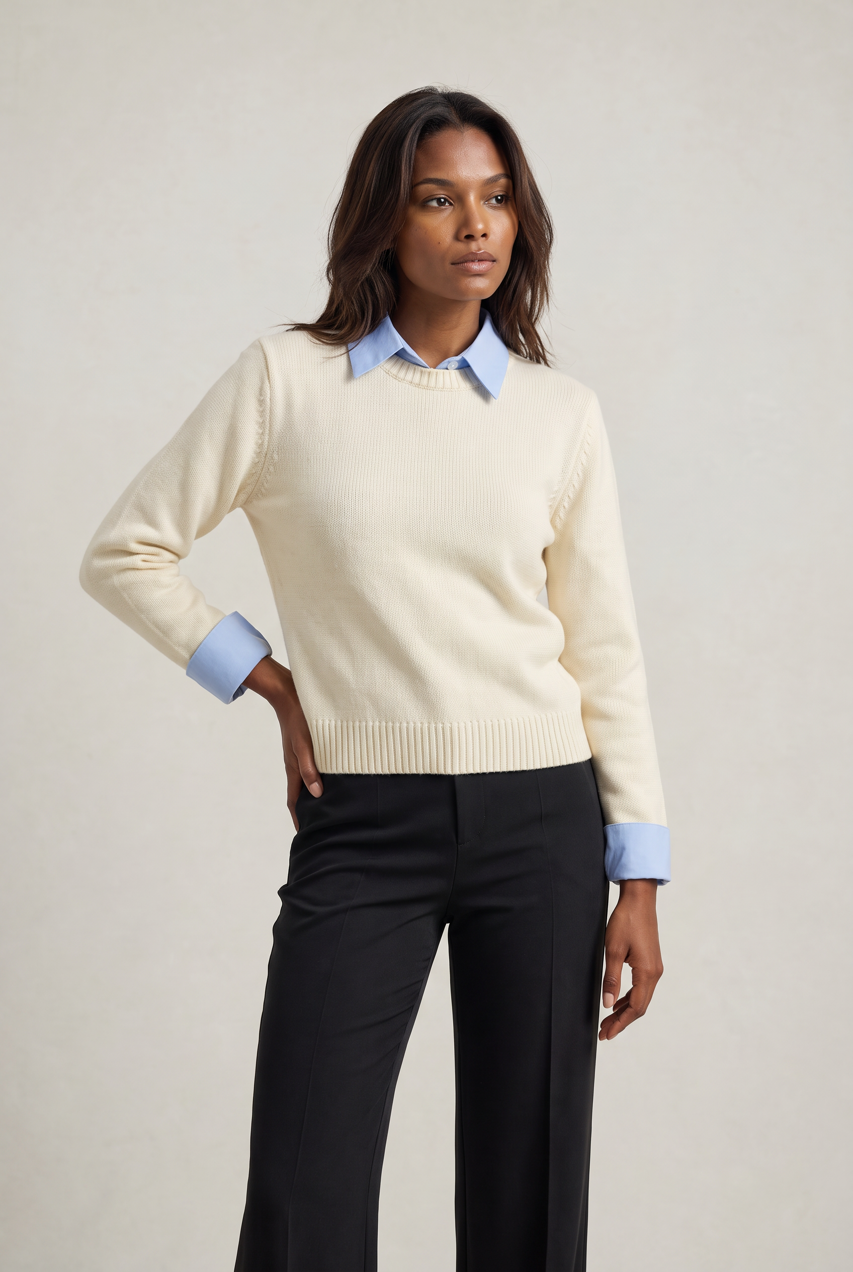Women's 2-in-1 Collared Jumper – Knitted Shirt Layer Sweater