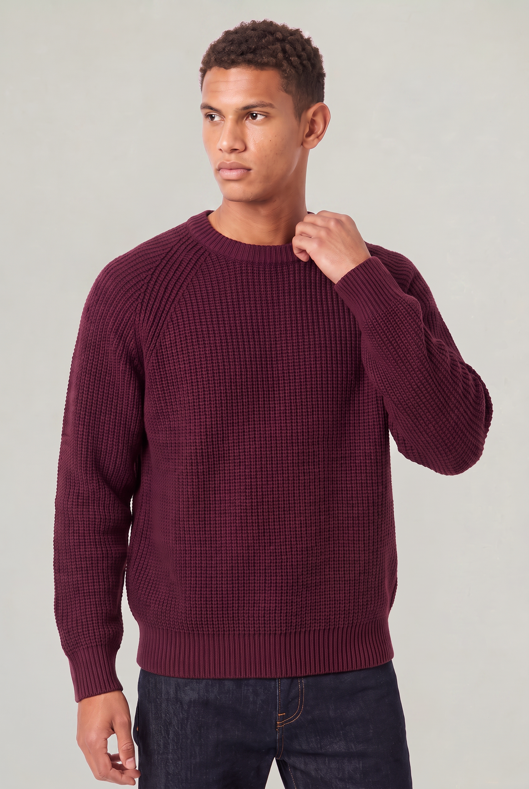 Men's Oversized Ribbed Knit Jumper - Crew Neck Sweater