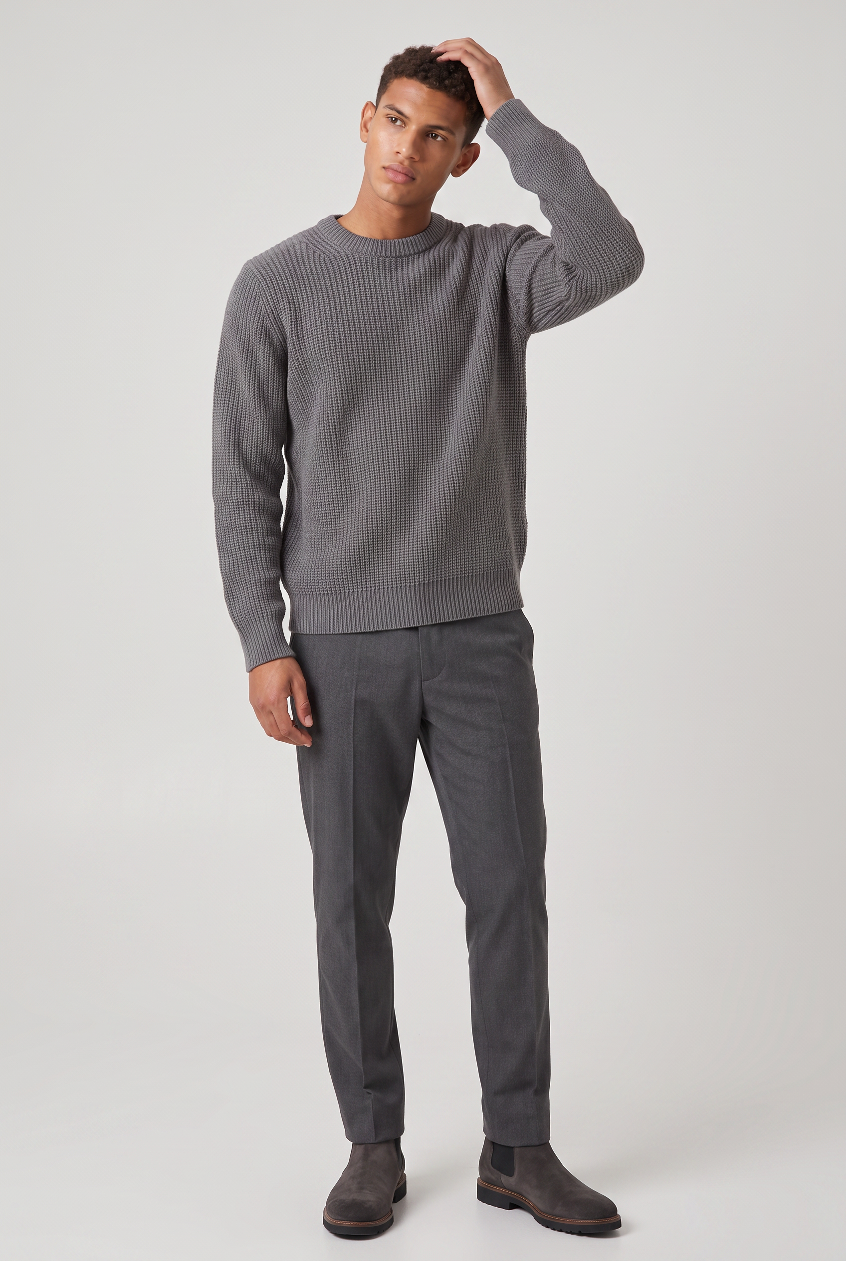 Men's Oversized Ribbed Knit Jumper - Crew Neck Sweater