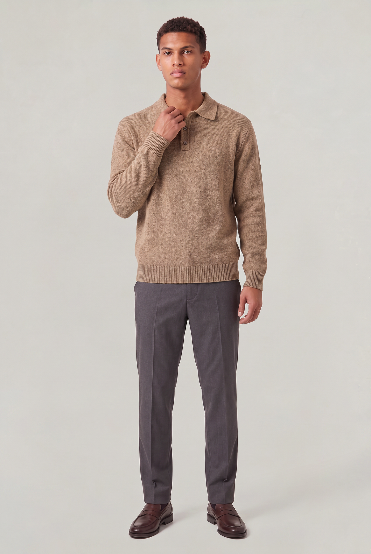 Men's Knitted Polo Jumper – Collared Long Sleeve Sweater