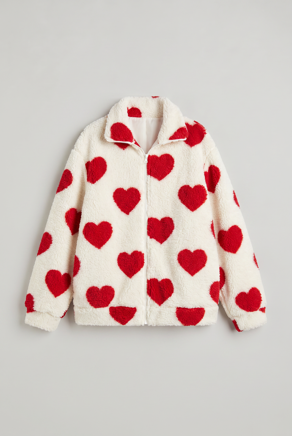Women's Heart Print Teddy Fleece Jacket