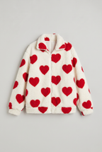 Women's Heart Print Teddy Fleece Jacket