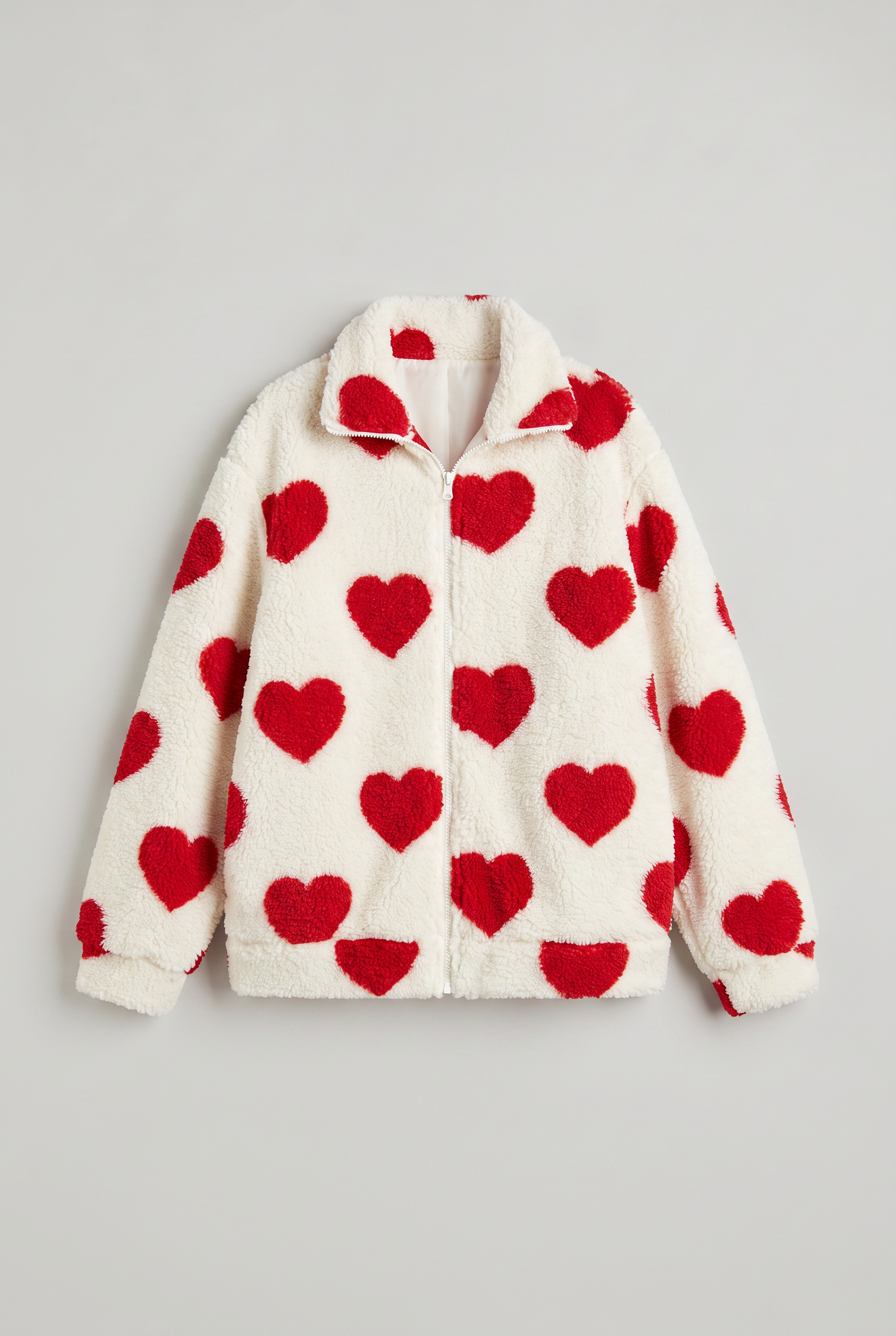Women's Heart Print Teddy Fleece Jacket