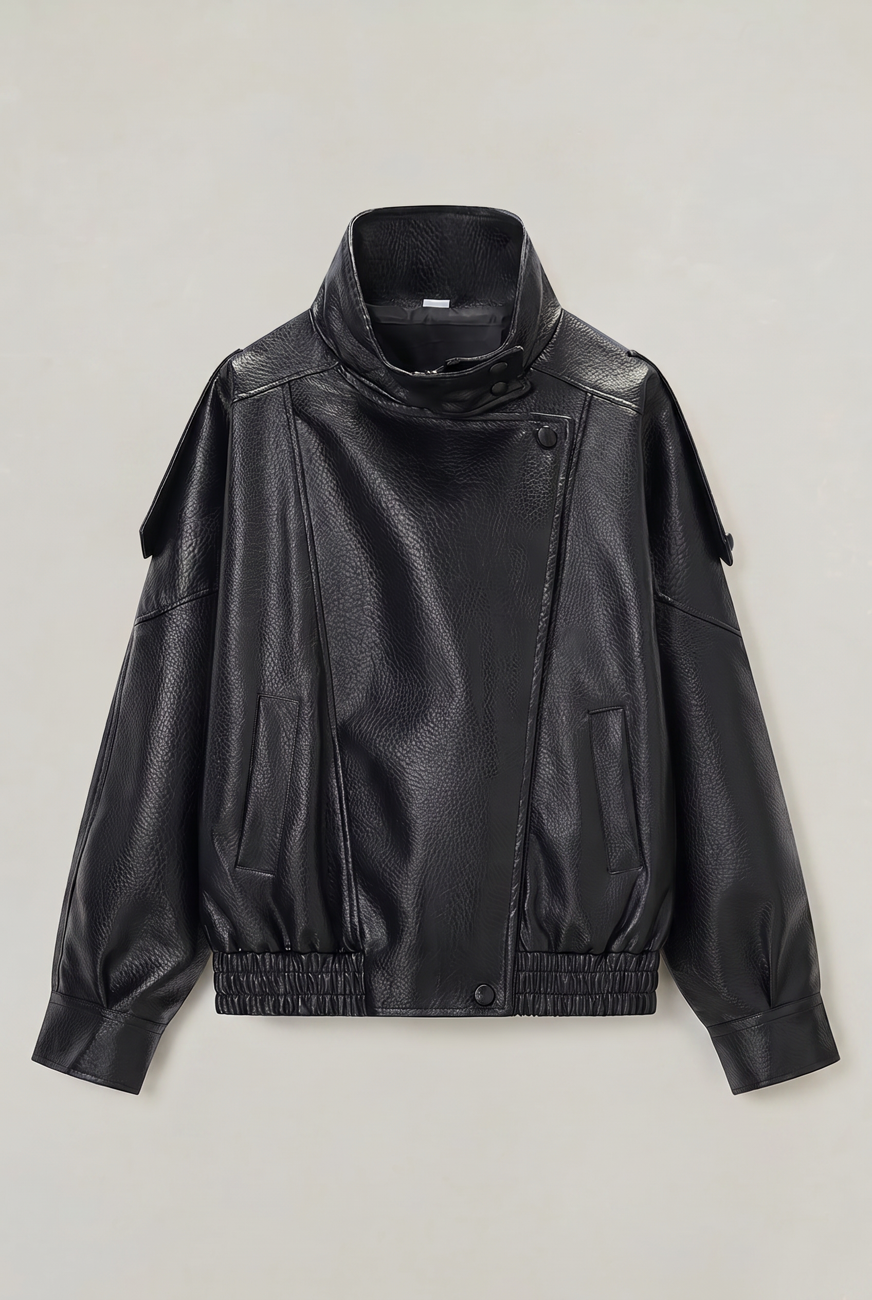 Women's Oversized Faux Leather Biker Jacket – High Neck Zip-Up Jacket