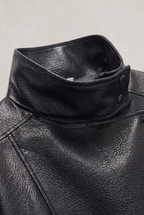 Women's Oversized Faux Leather Biker Jacket – High Neck Zip-Up Jacket