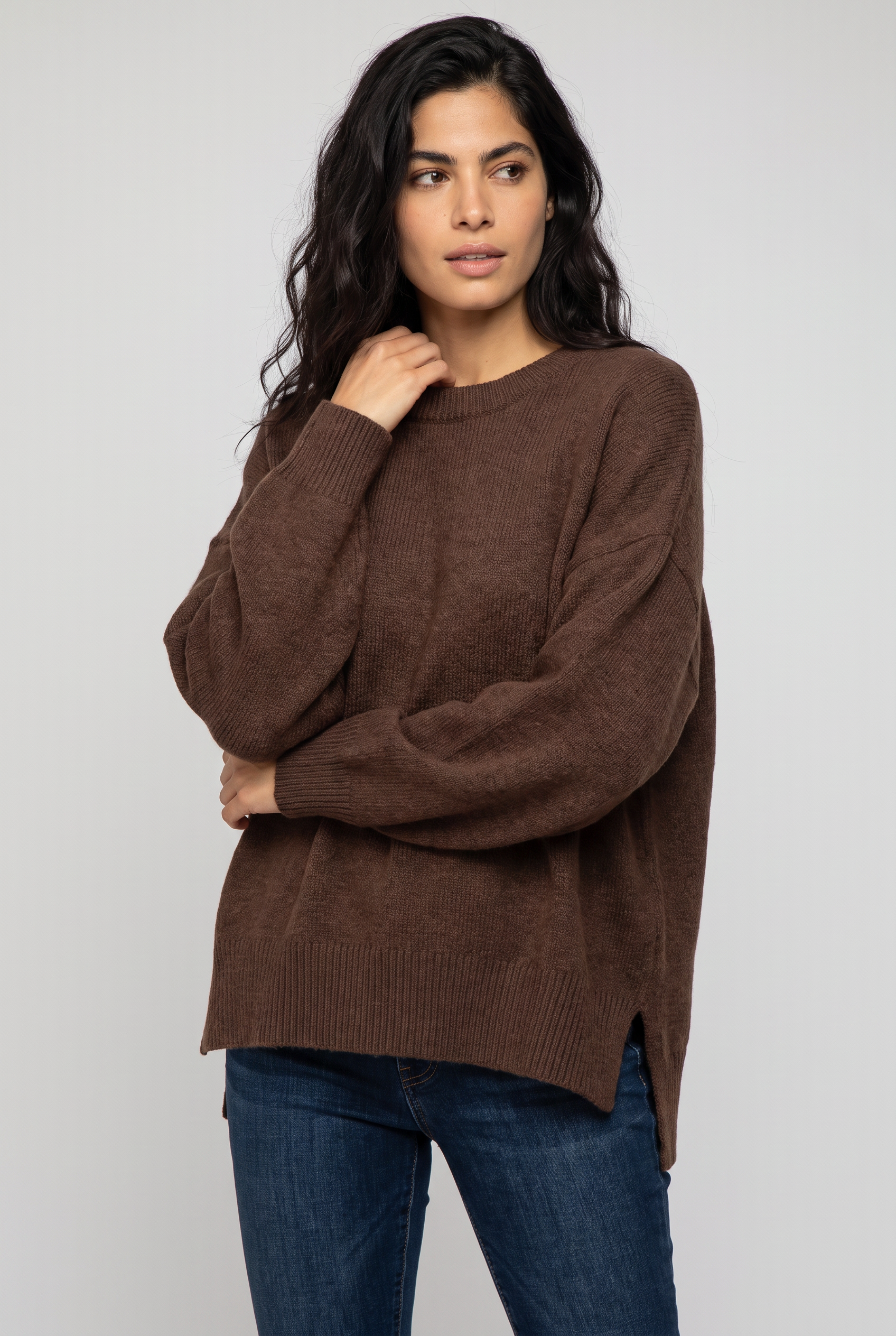 Women's Oversized Knitted Jumper – Crew Neck Drop Shoulder Sweater