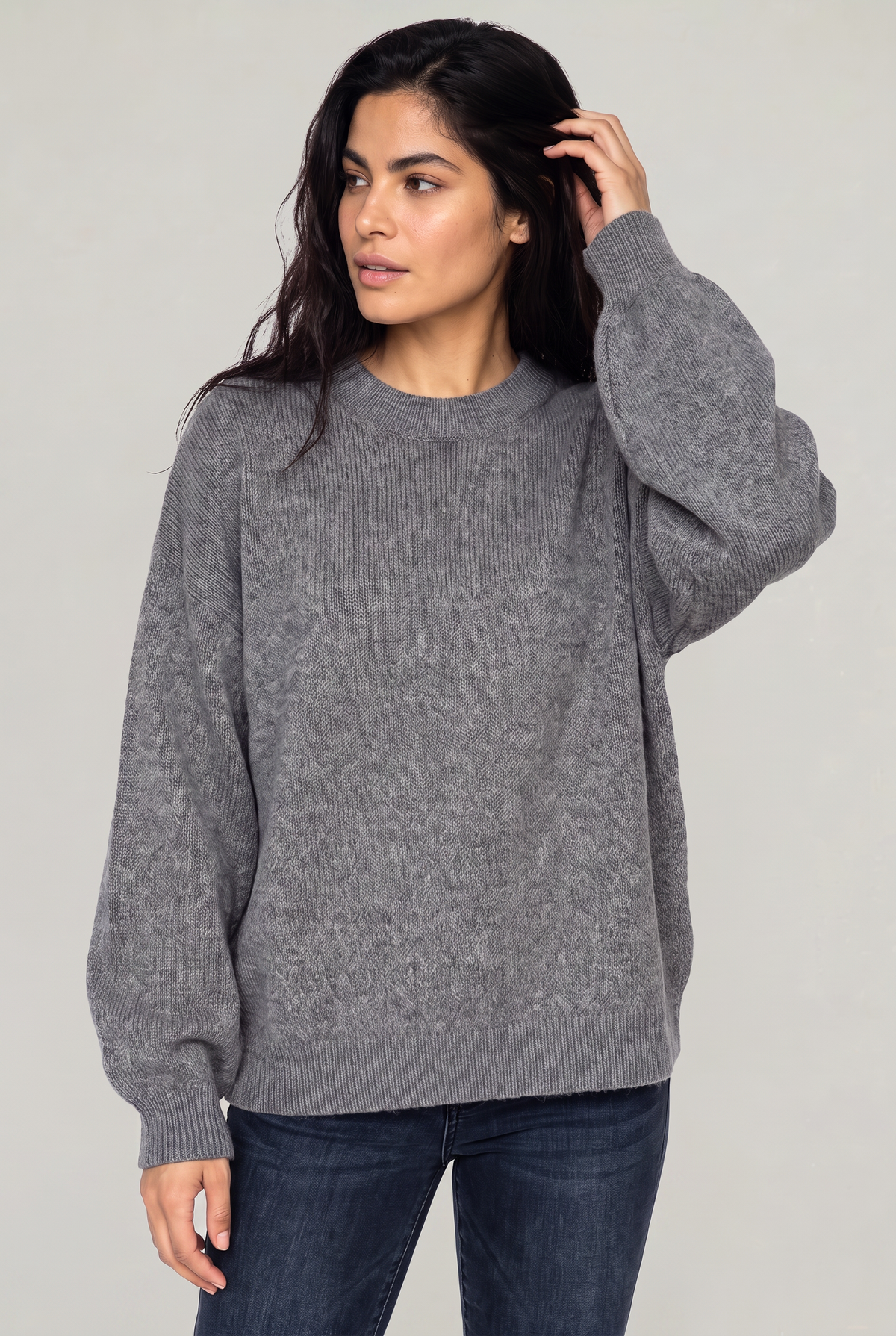 Women's Oversized Knitted Jumper – Crew Neck Drop Shoulder Sweater
