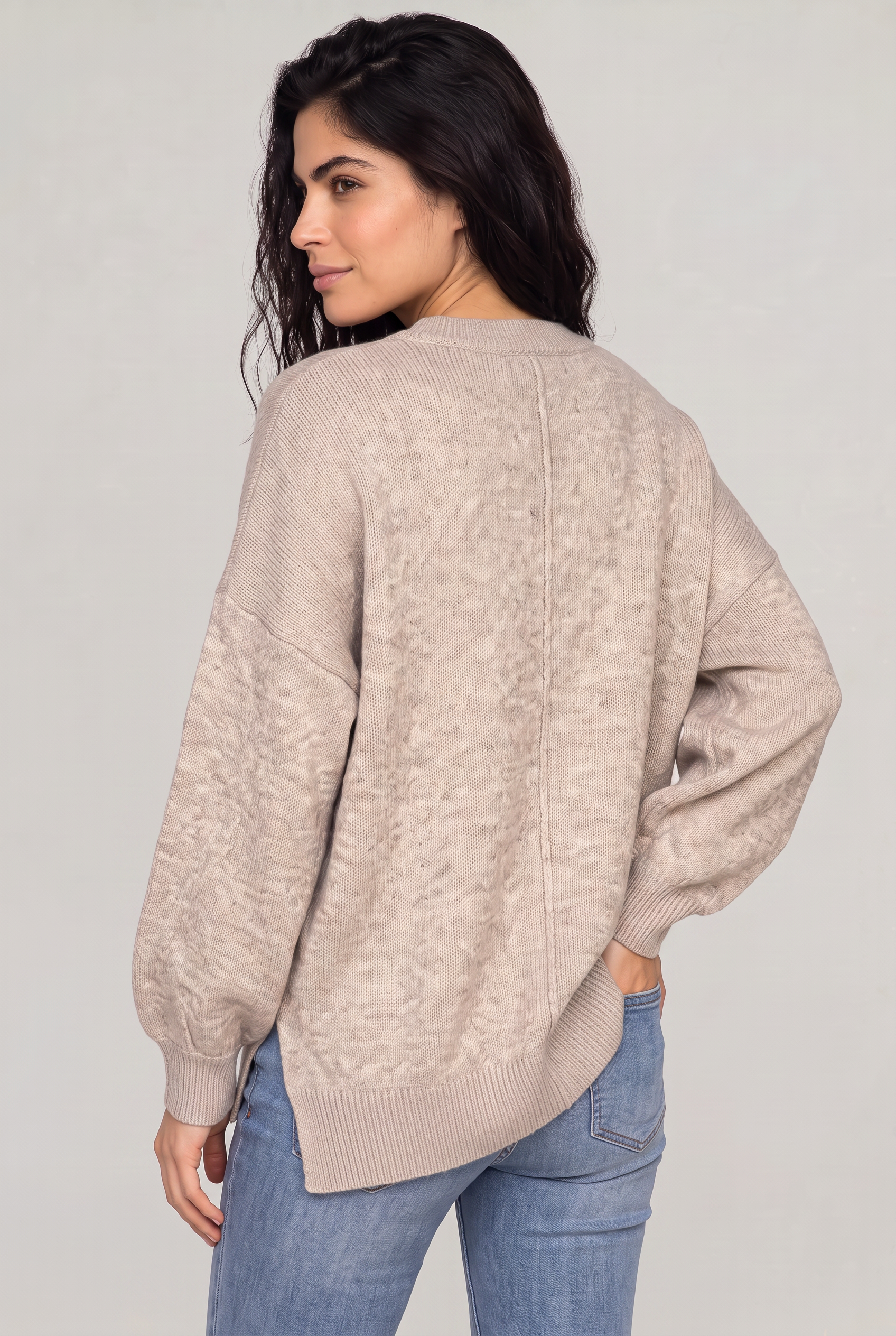 Women's Oversized Knitted Jumper – Crew Neck Drop Shoulder Sweater