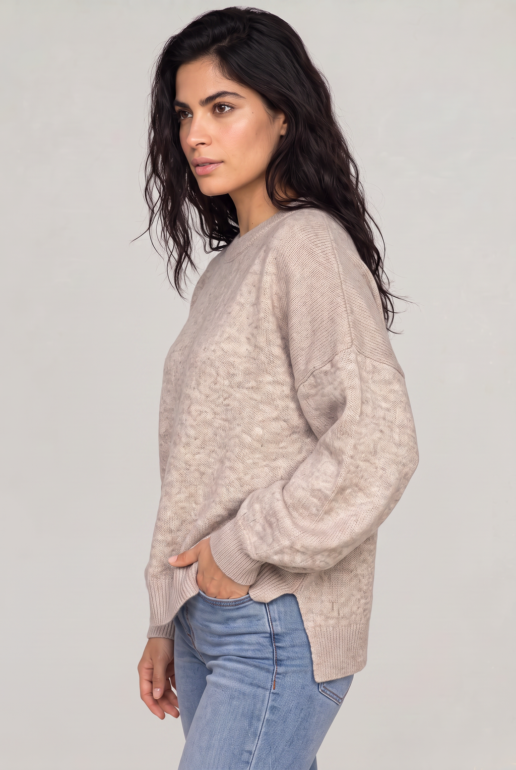Women's Oversized Knitted Jumper – Crew Neck Drop Shoulder Sweater