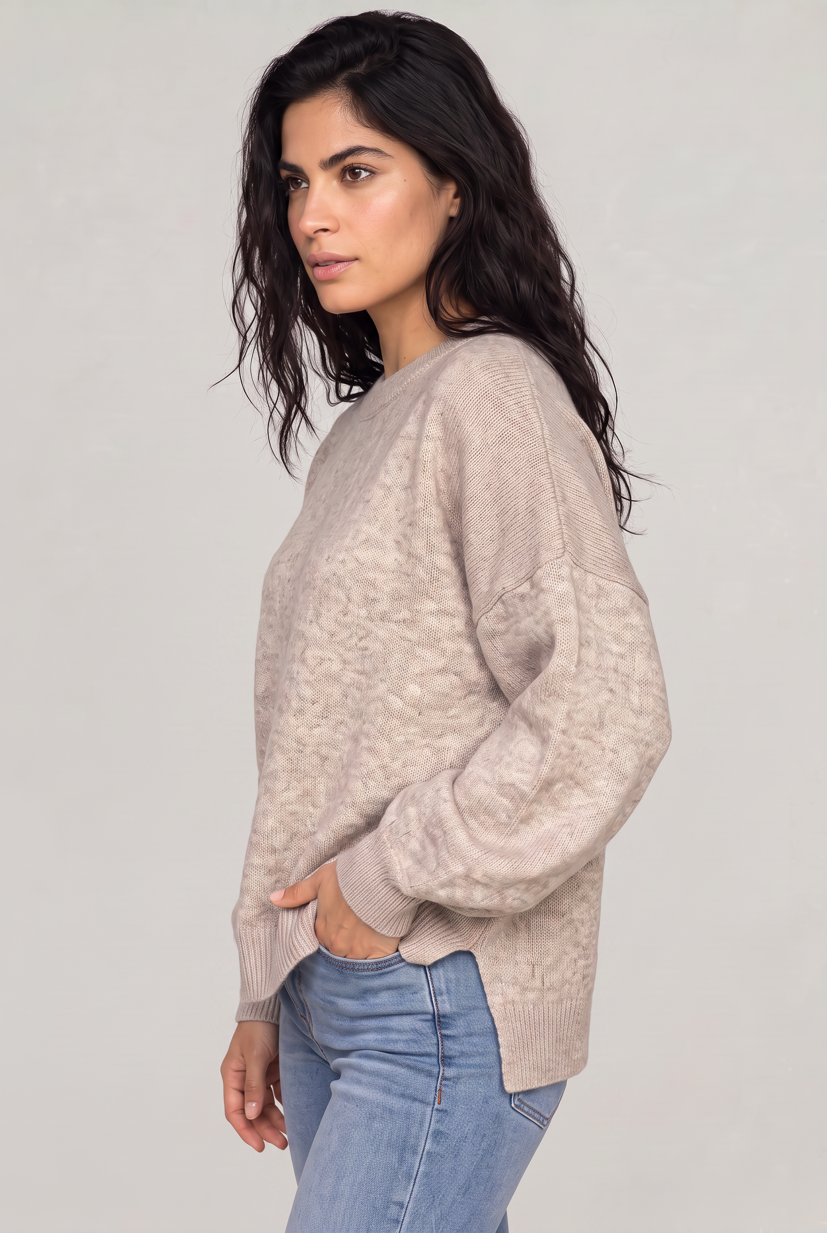 Women's Oversized Knitted Jumper – Crew Neck Drop Shoulder Sweater