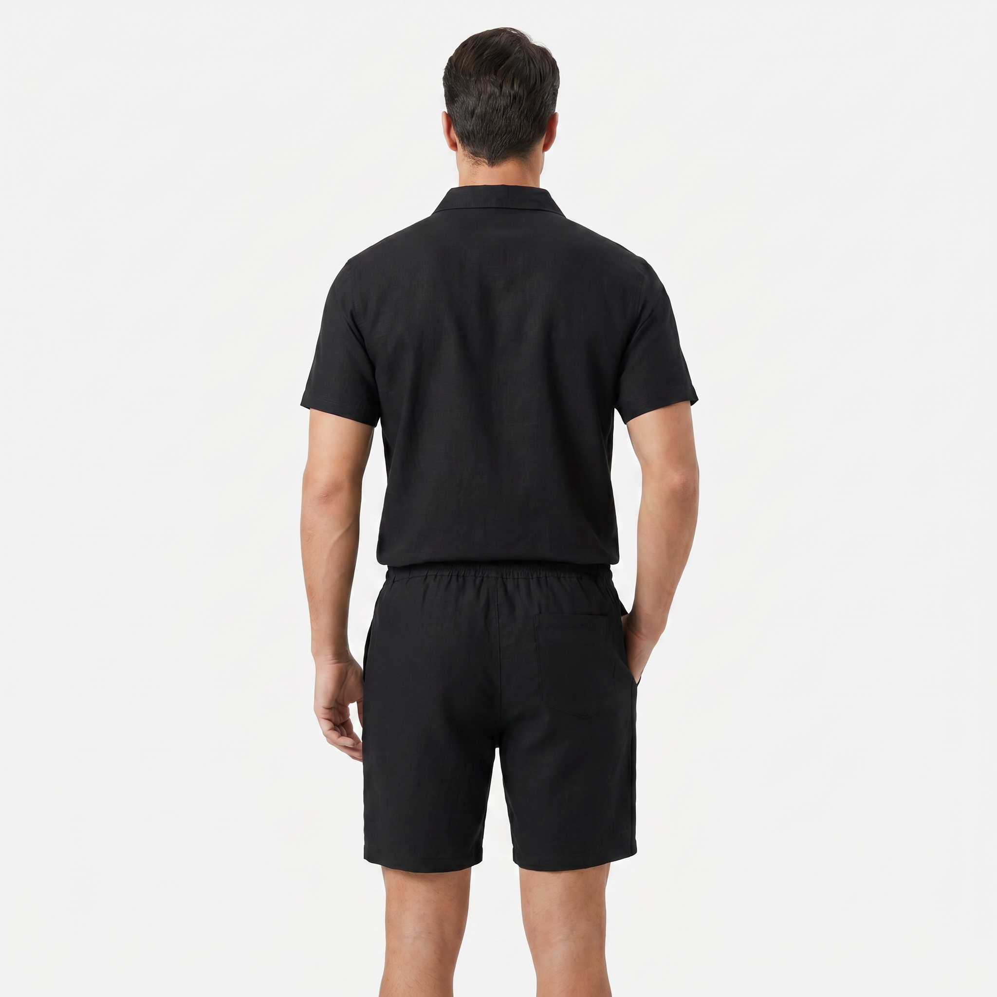 Men's Linen Short Sleeve Polo Shirt and Shorts Set