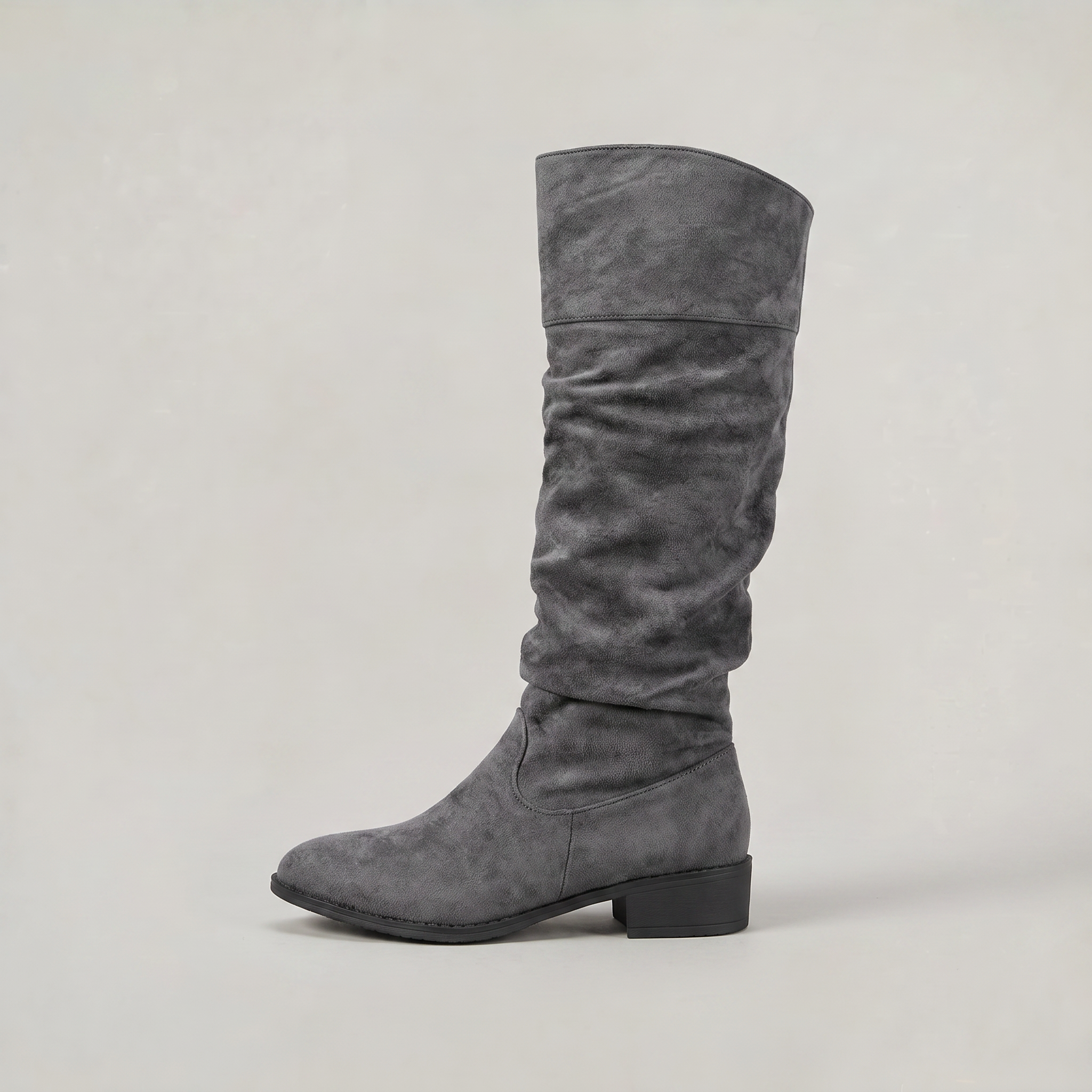 Women's Knee High Boots - Suede Look Slouchy Fold Over