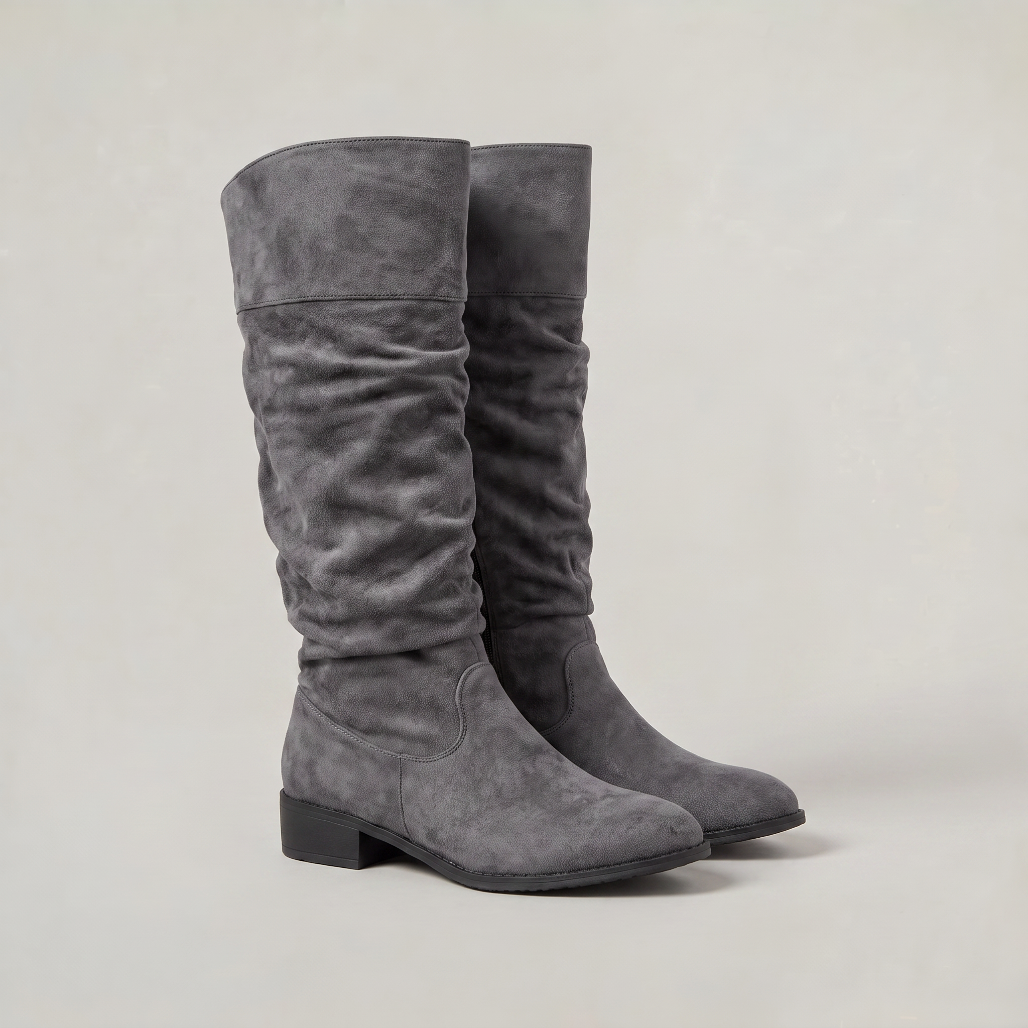 Women's Knee High Boots - Suede Look Slouchy Fold Over