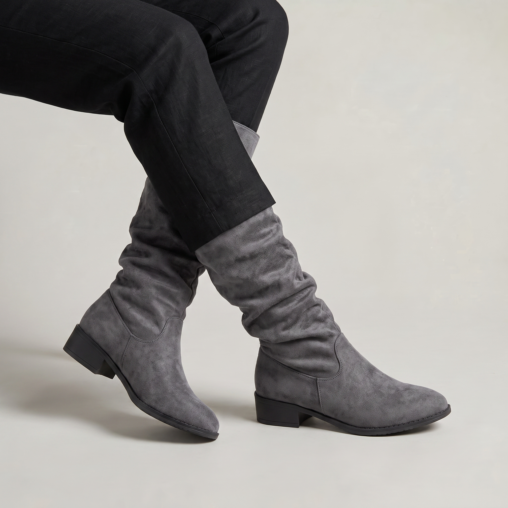 Women's Knee High Boots - Suede Look Slouchy Fold Over
