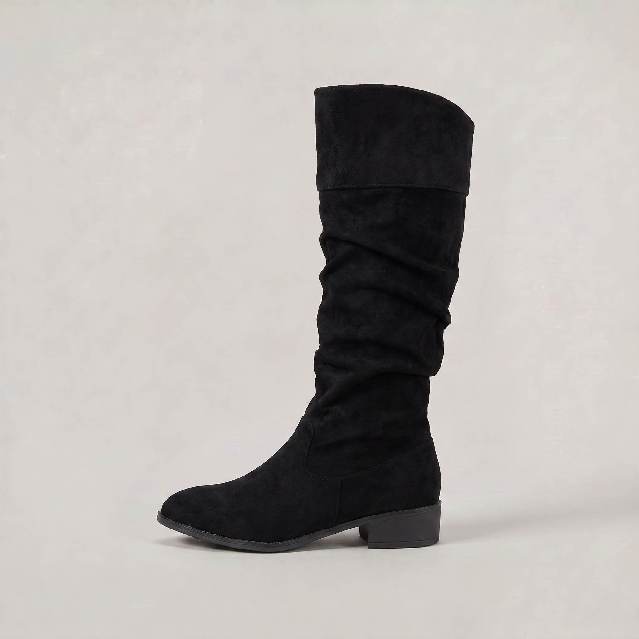 Women's Knee High Boots - Suede Look Slouchy Fold Over
