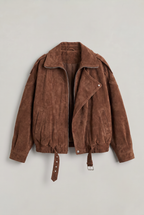 Women's Suede Look Jacket - Oversized Aviator Zip Up