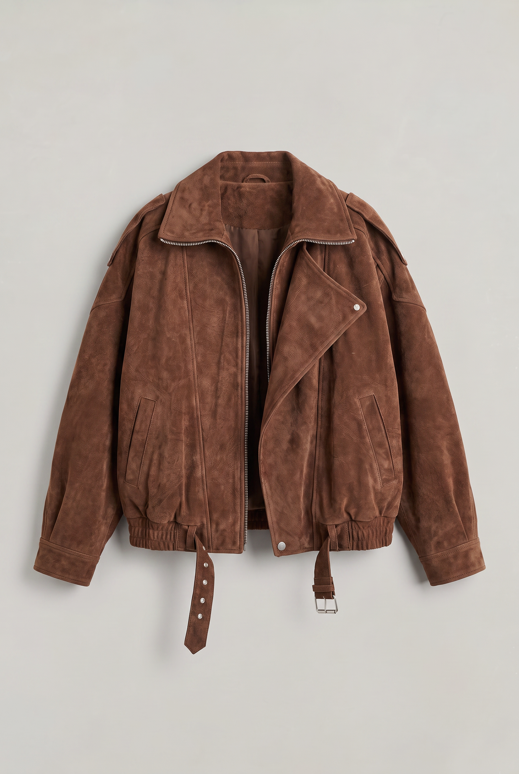 Women's Suede Look Jacket - Oversized Aviator Zip Up