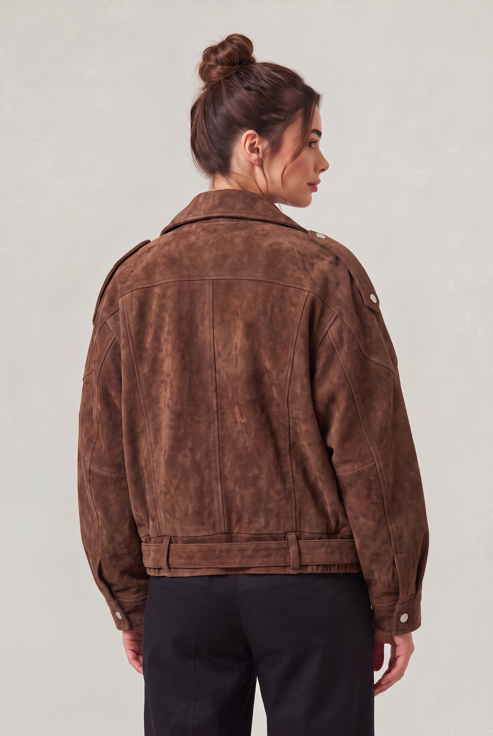 Women's Suede Look Jacket - Oversized Aviator Zip Up