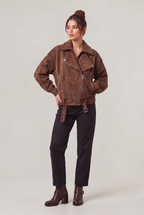 Women's Suede Look Jacket - Oversized Aviator Zip Up