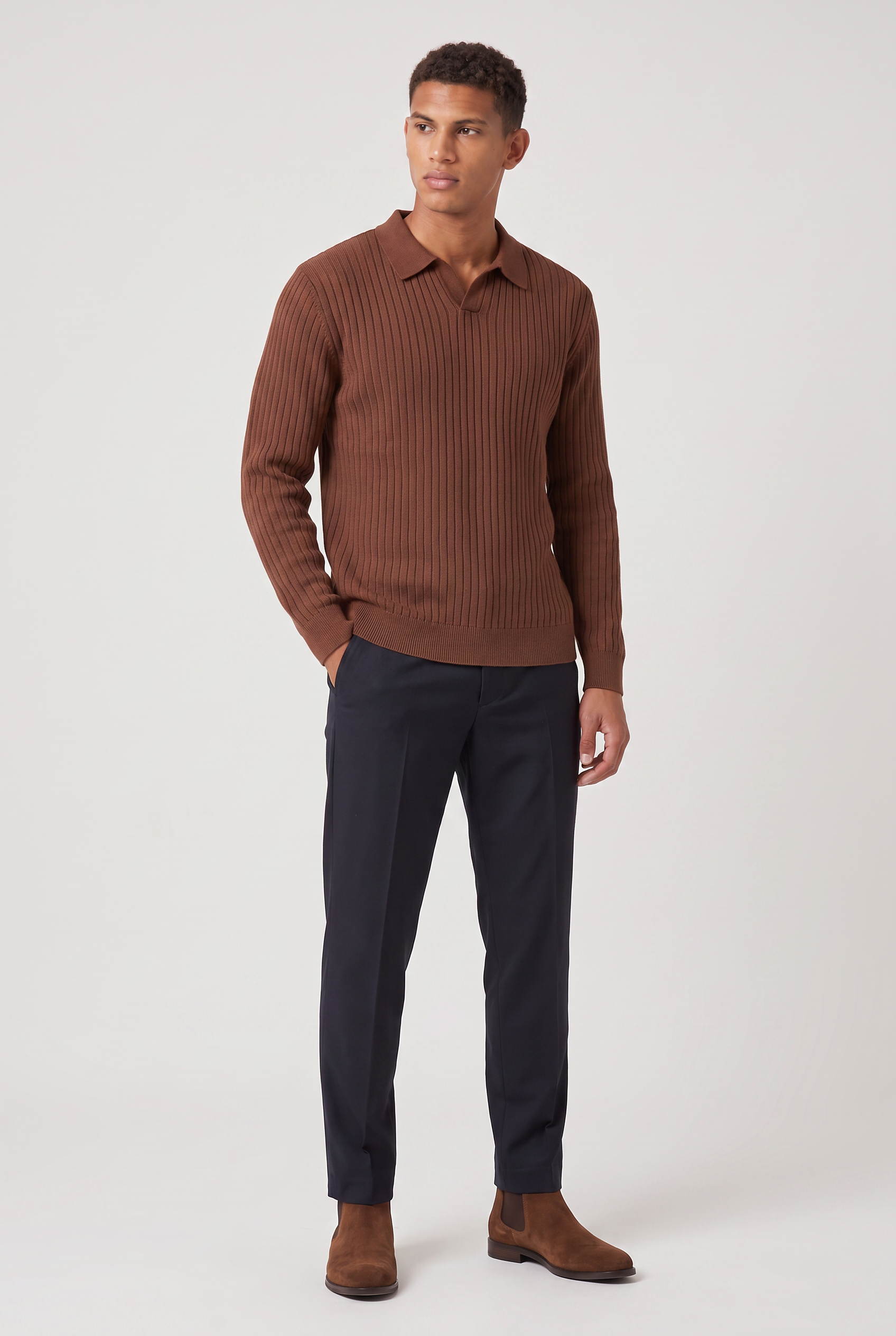 Men’s Cotton Ribbed Long Sleeve Polo