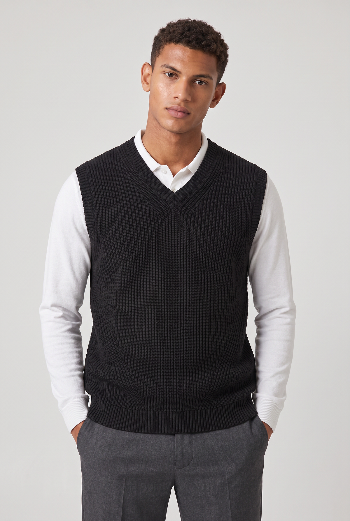 Men's Sweater Vest - Ribbed Knit V Neck Sleeveless