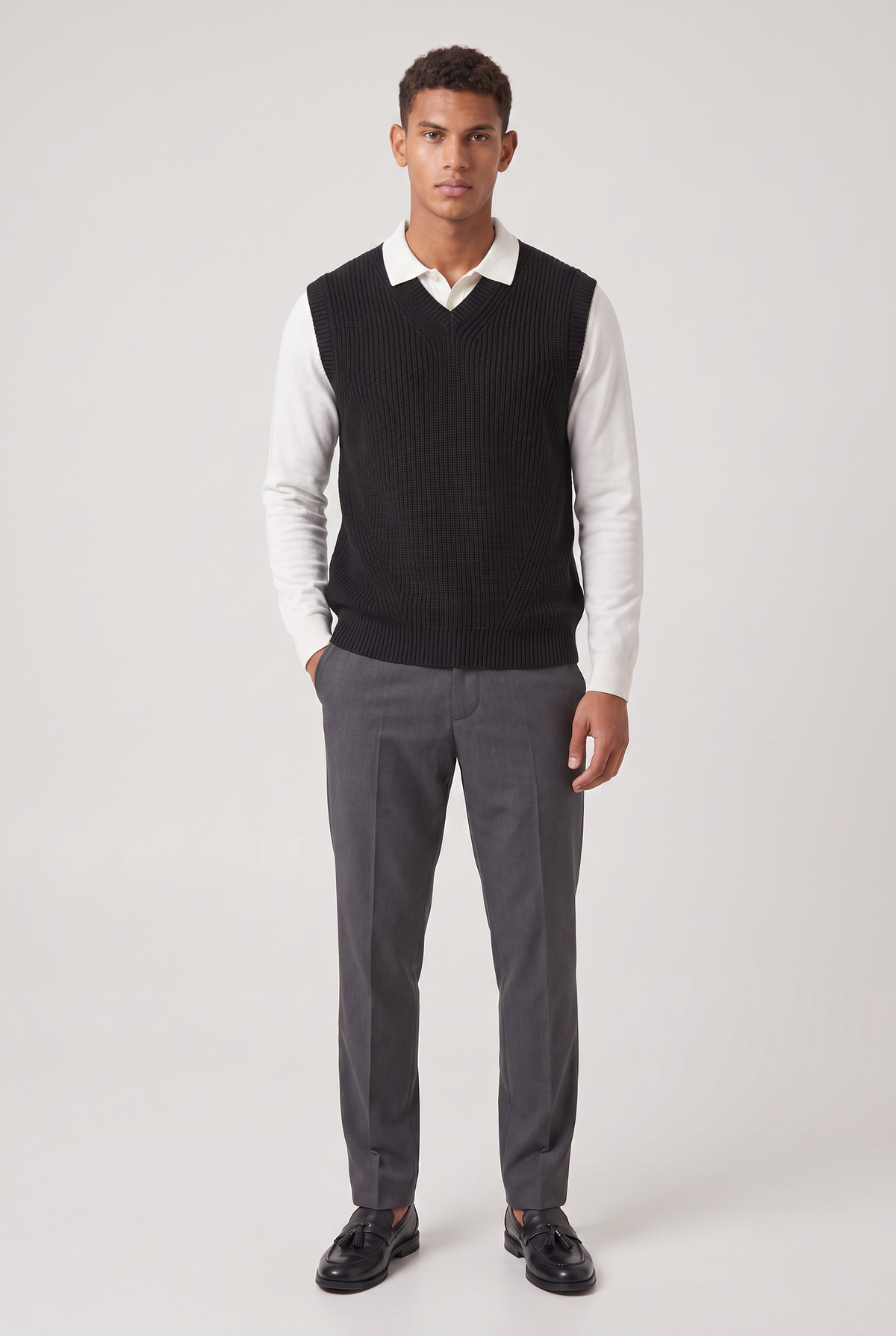 Men's Sweater Vest - Ribbed Knit V Neck Sleeveless