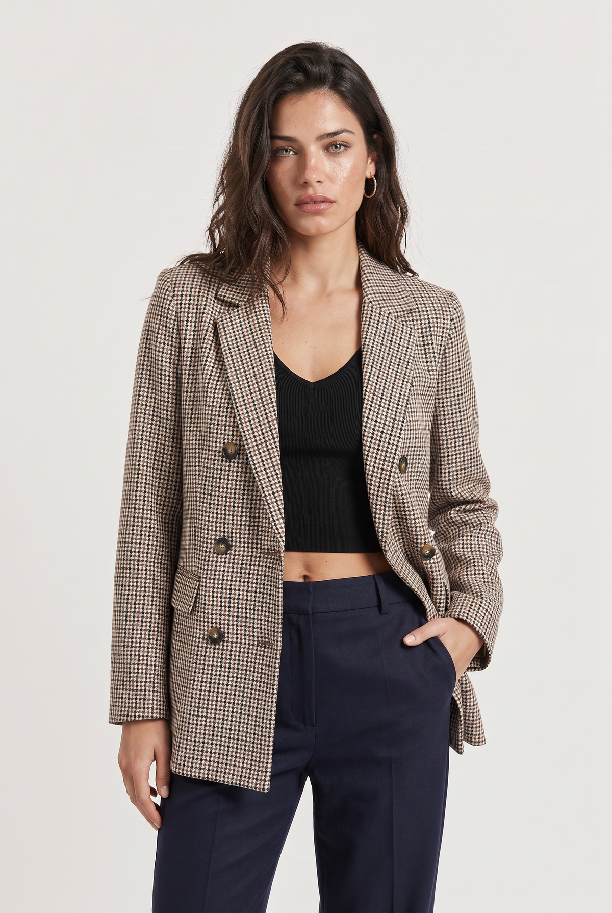 Women’s Checkered Double Breasted Blazer