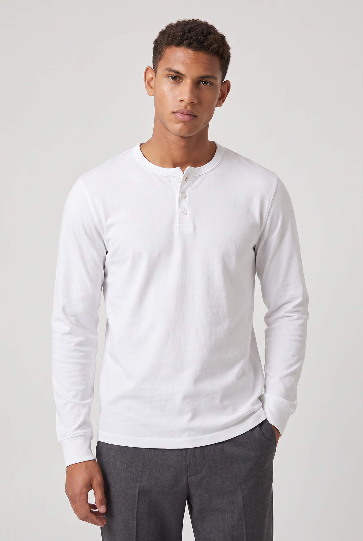 Men’s Long Sleeve Henley Shirt - Button Neck Regular Fit