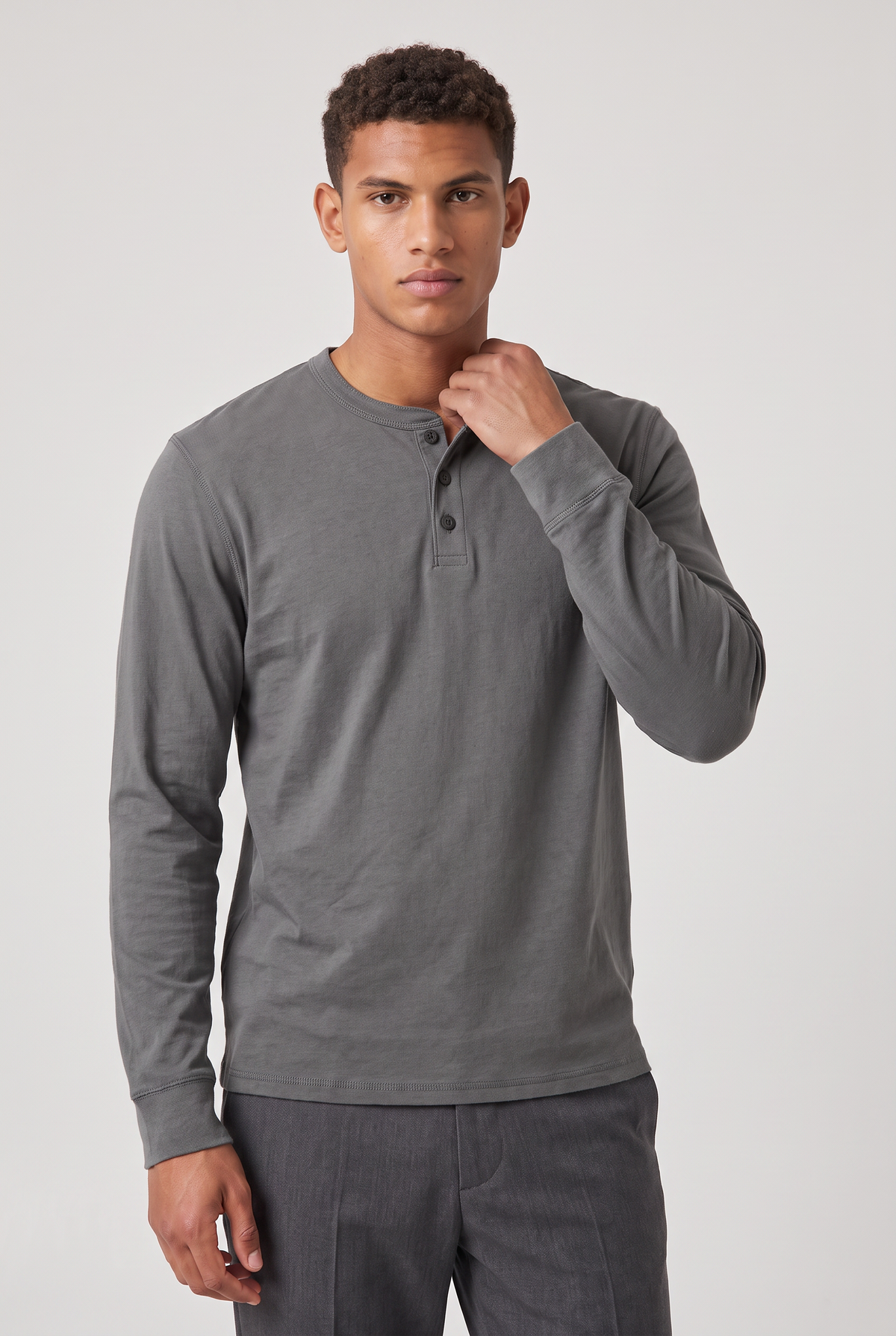 Men’s Long Sleeve Henley Shirt - Button Neck Regular Fit