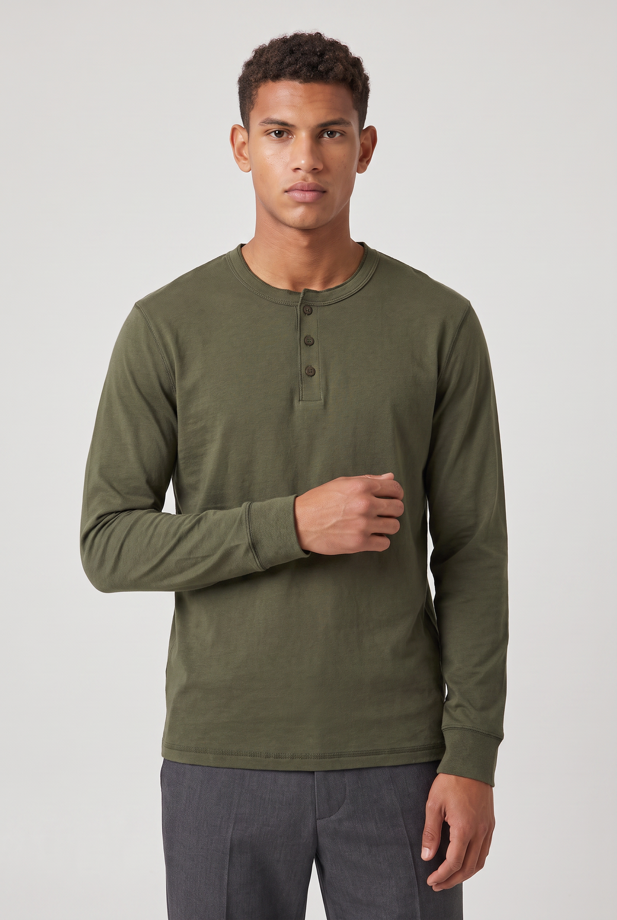 Men’s Long Sleeve Henley Shirt - Button Neck Regular Fit