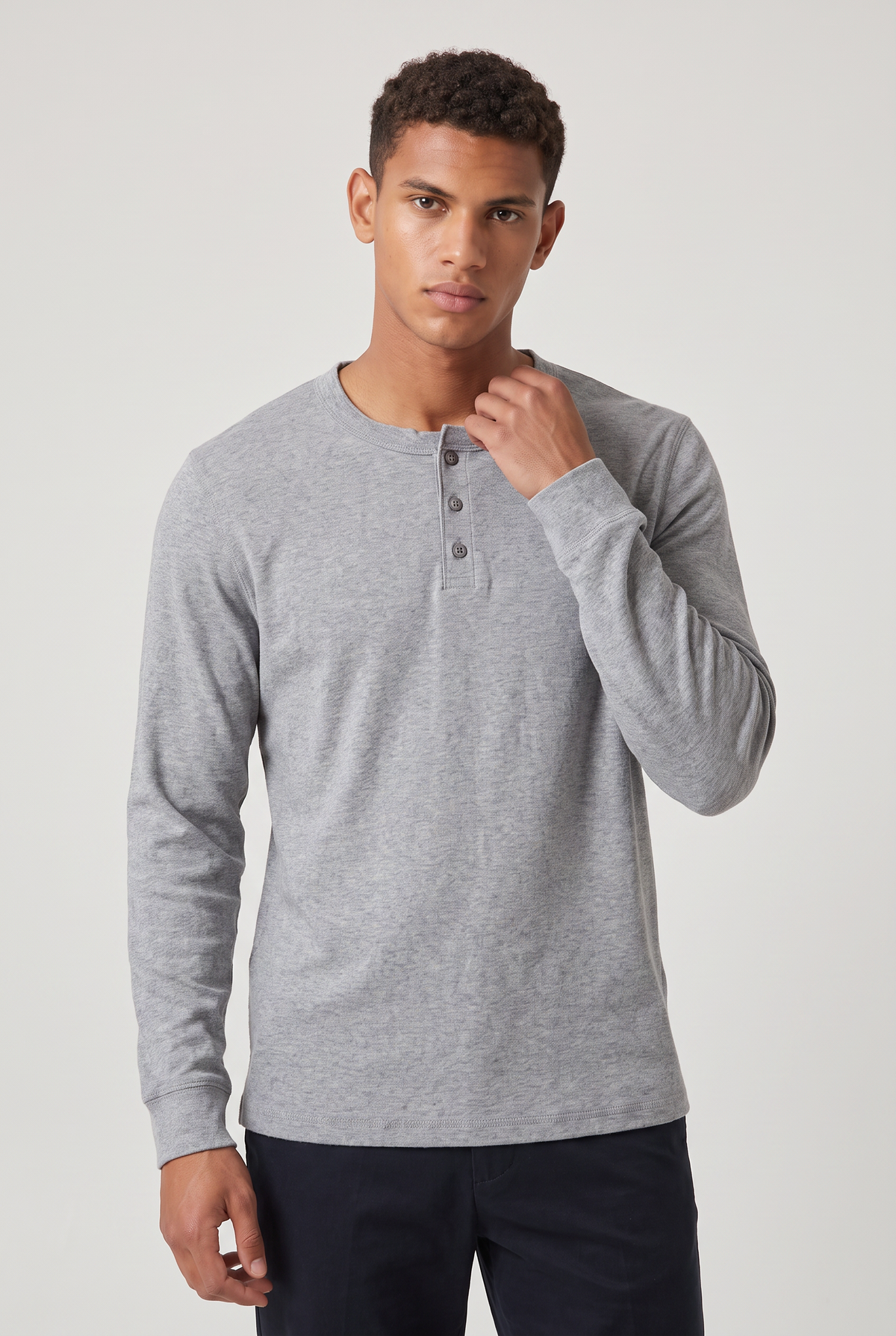 Men’s Long Sleeve Henley Shirt - Button Neck Regular Fit