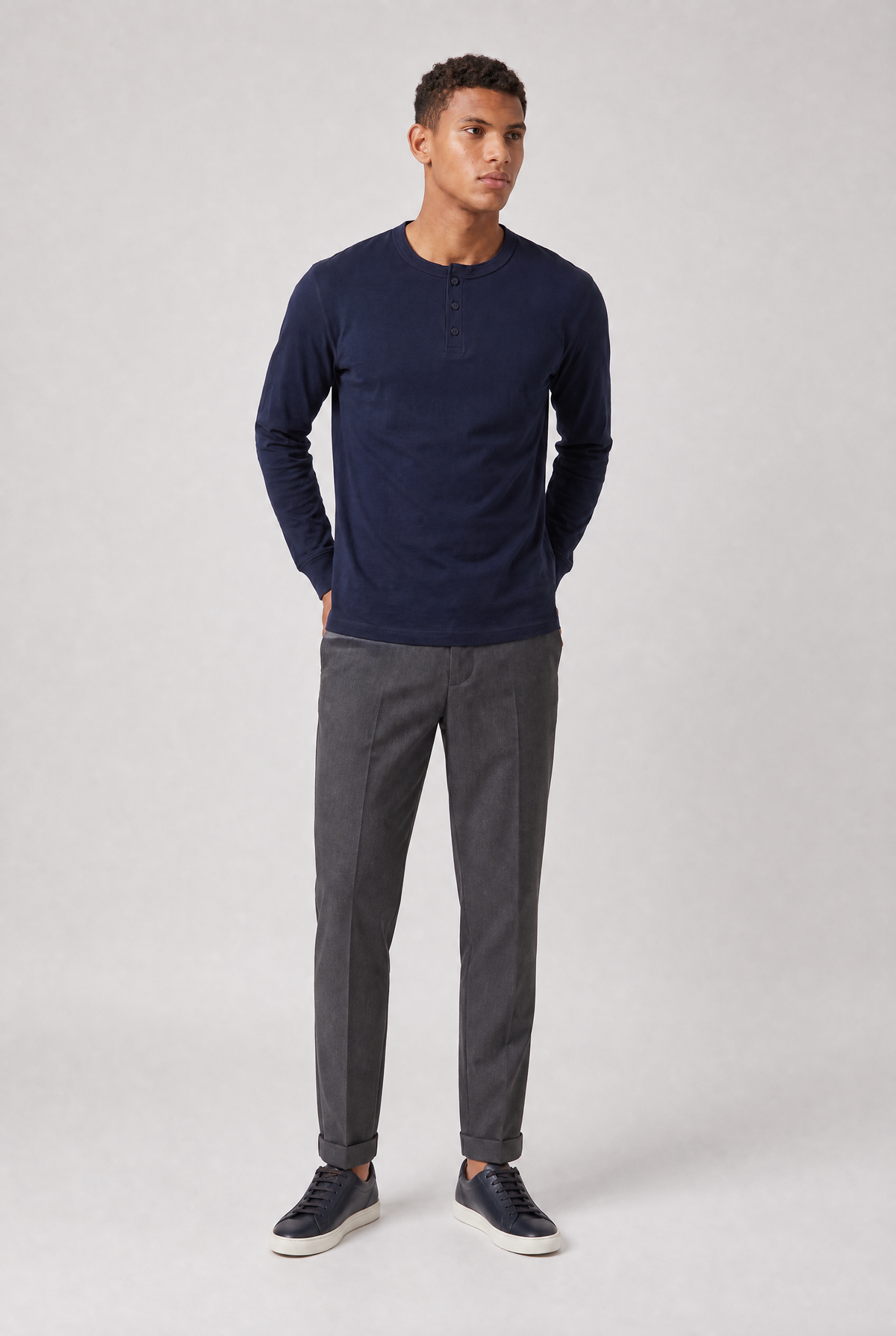 Men’s Long Sleeve Henley Shirt - Button Neck Regular Fit