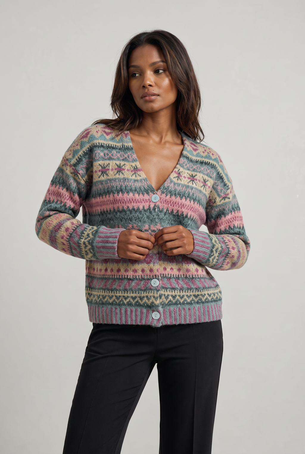 Women's Fair Isle Cardigan - Patterned Knit Button Front