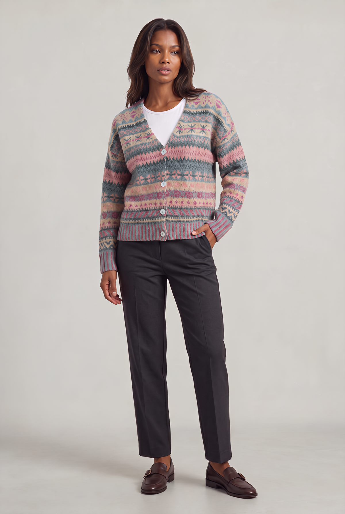Women's Fair Isle Cardigan - Patterned Knit Button Front