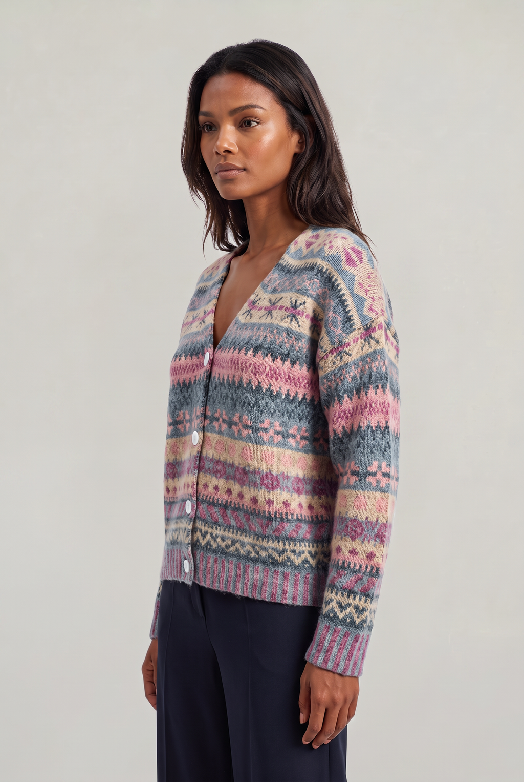 Women's Fair Isle Cardigan - Patterned Knit Button Front