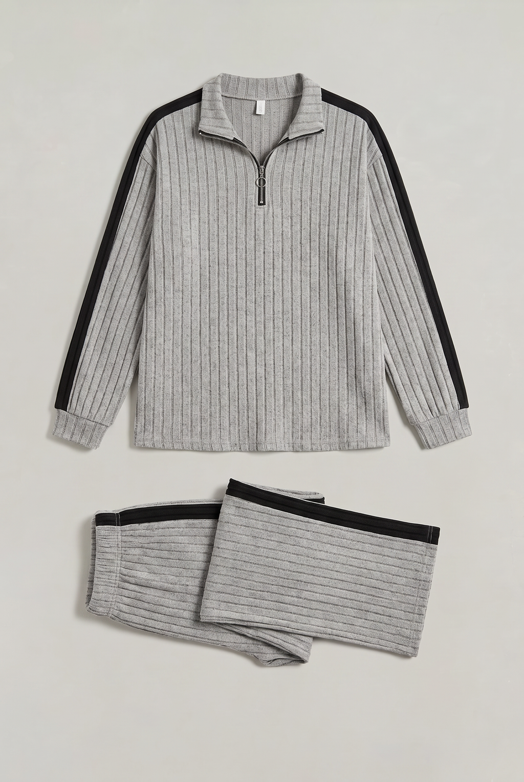 Women's Plus Size Ribbed Half Zip Lounge Set - Two Piece Co Ord
