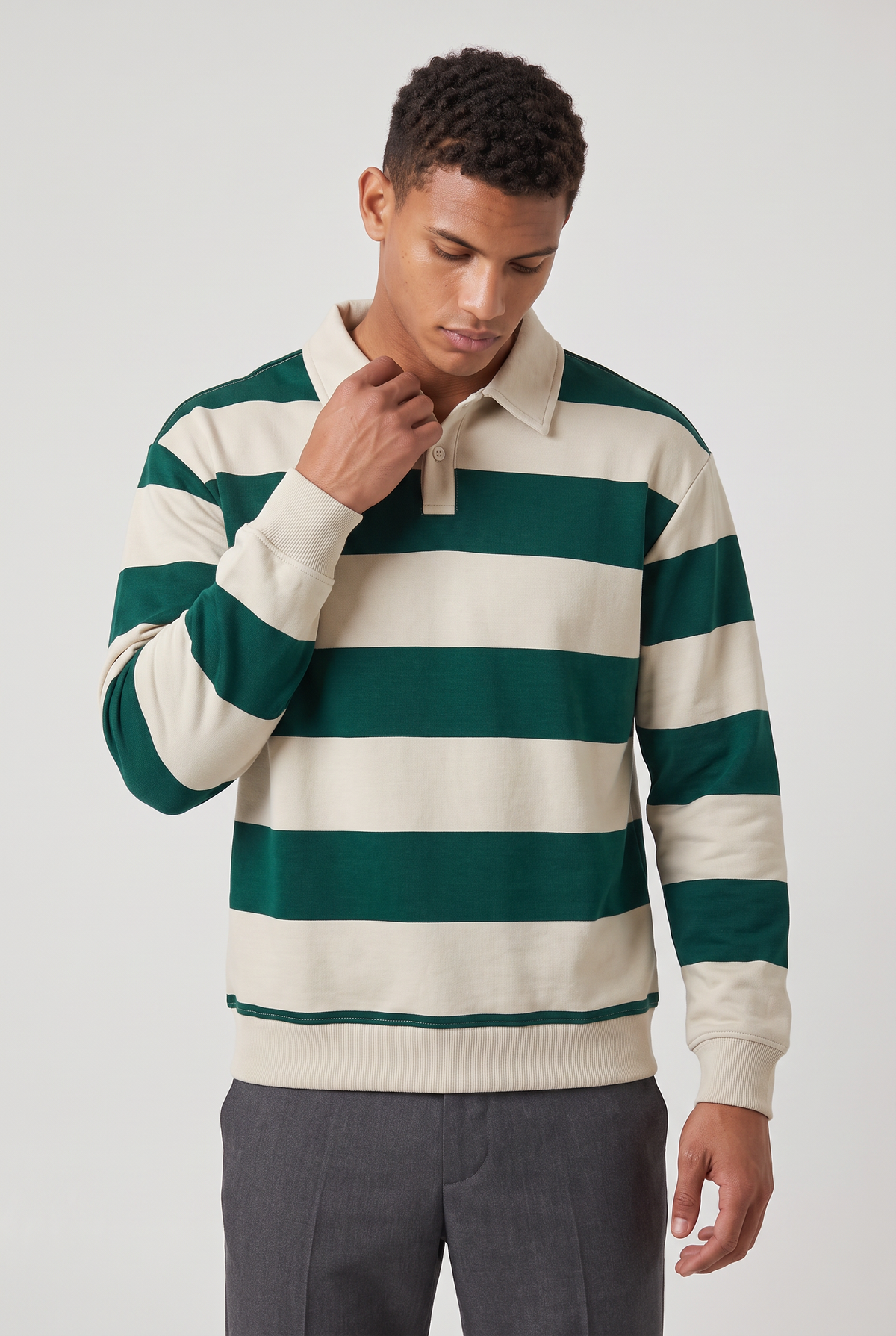 Men’s Rugby Polo - Striped Long Sleeve Shirt