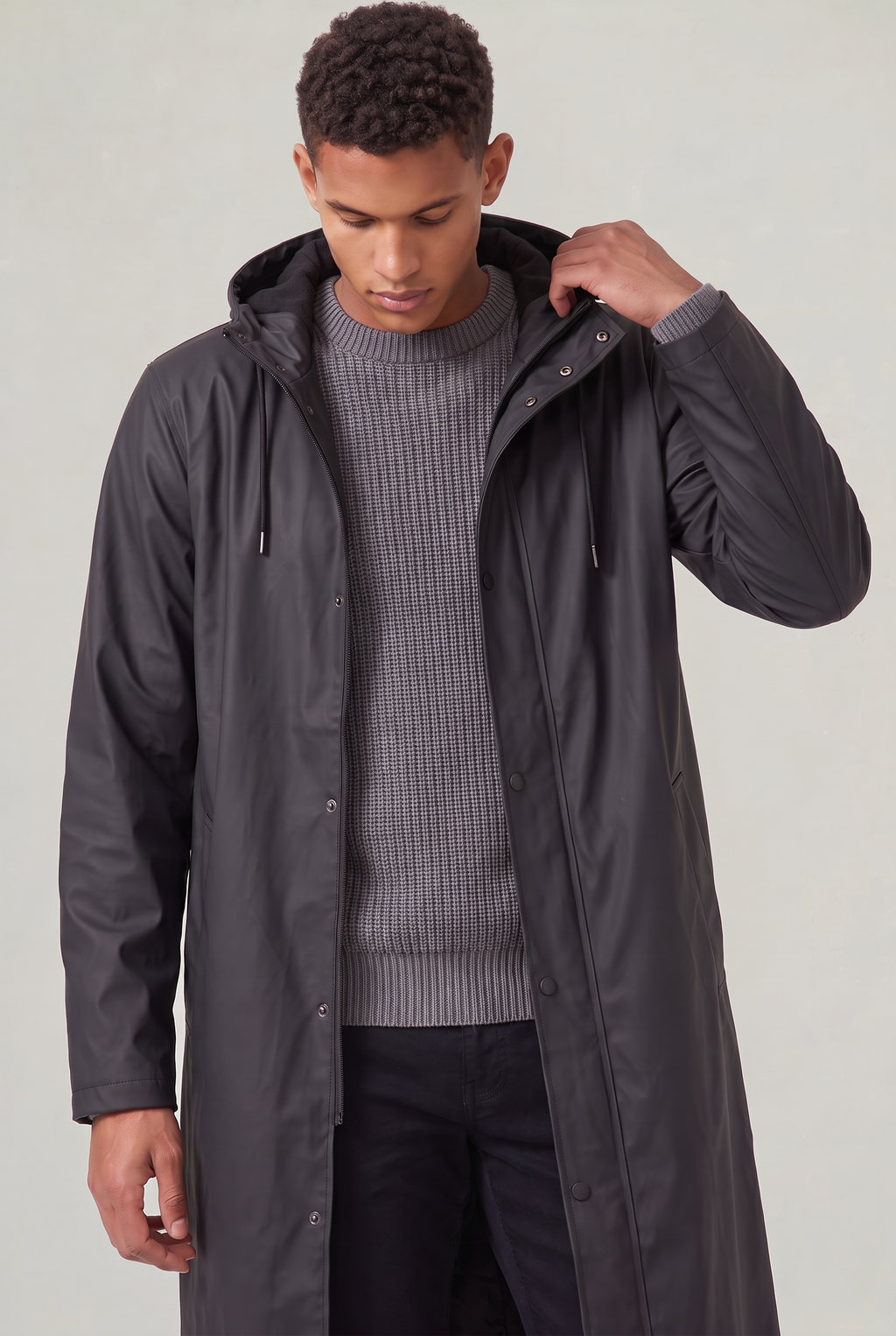 Men's Waterproof Long Hooded Raincoat