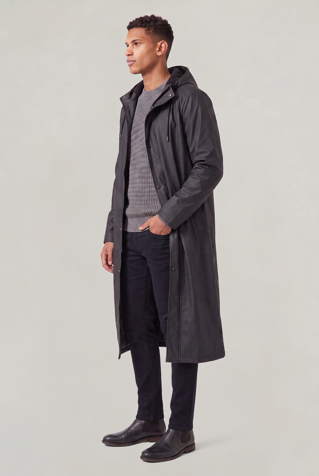 Men's Waterproof Long Hooded Raincoat