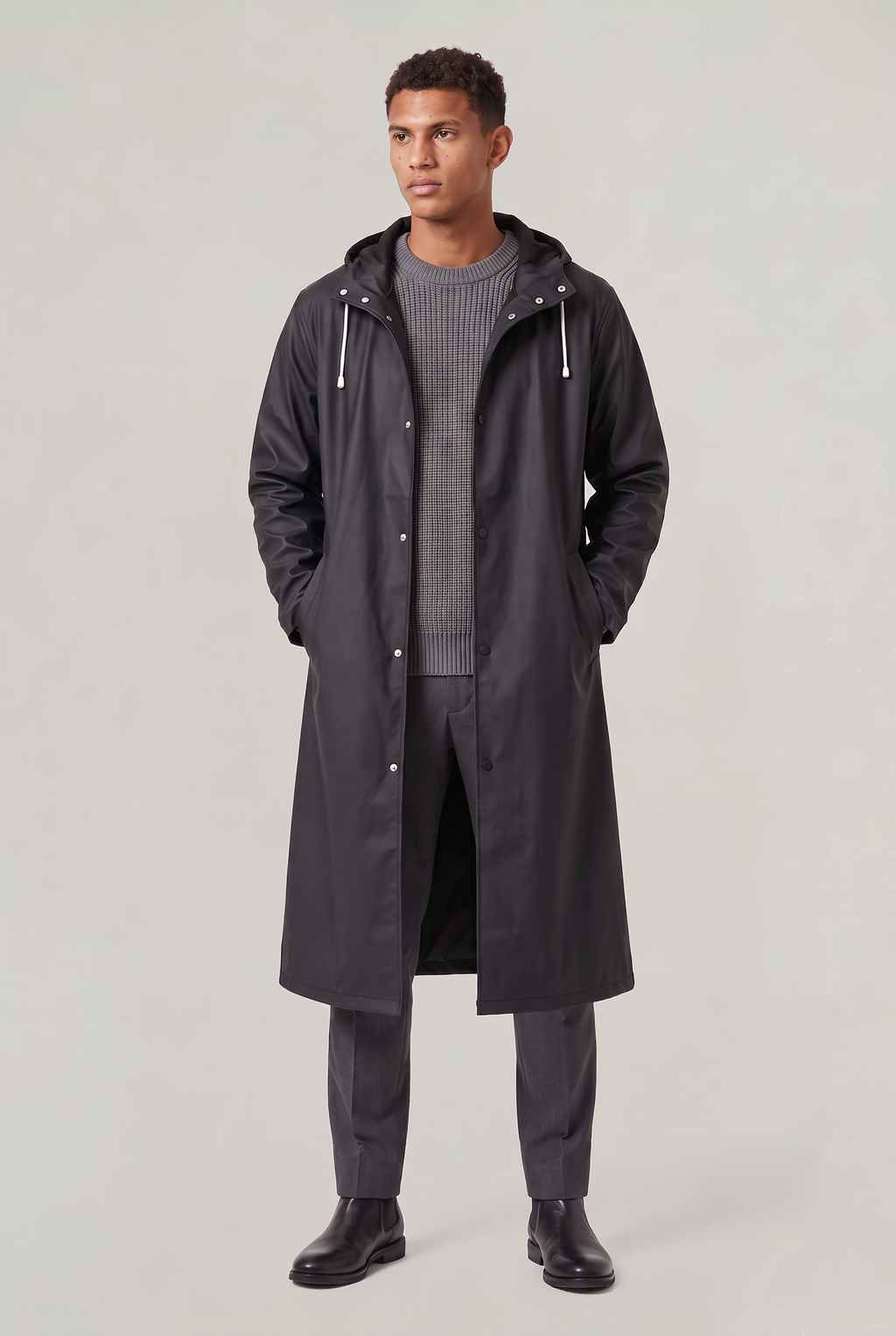 Men's Waterproof Long Hooded Raincoat