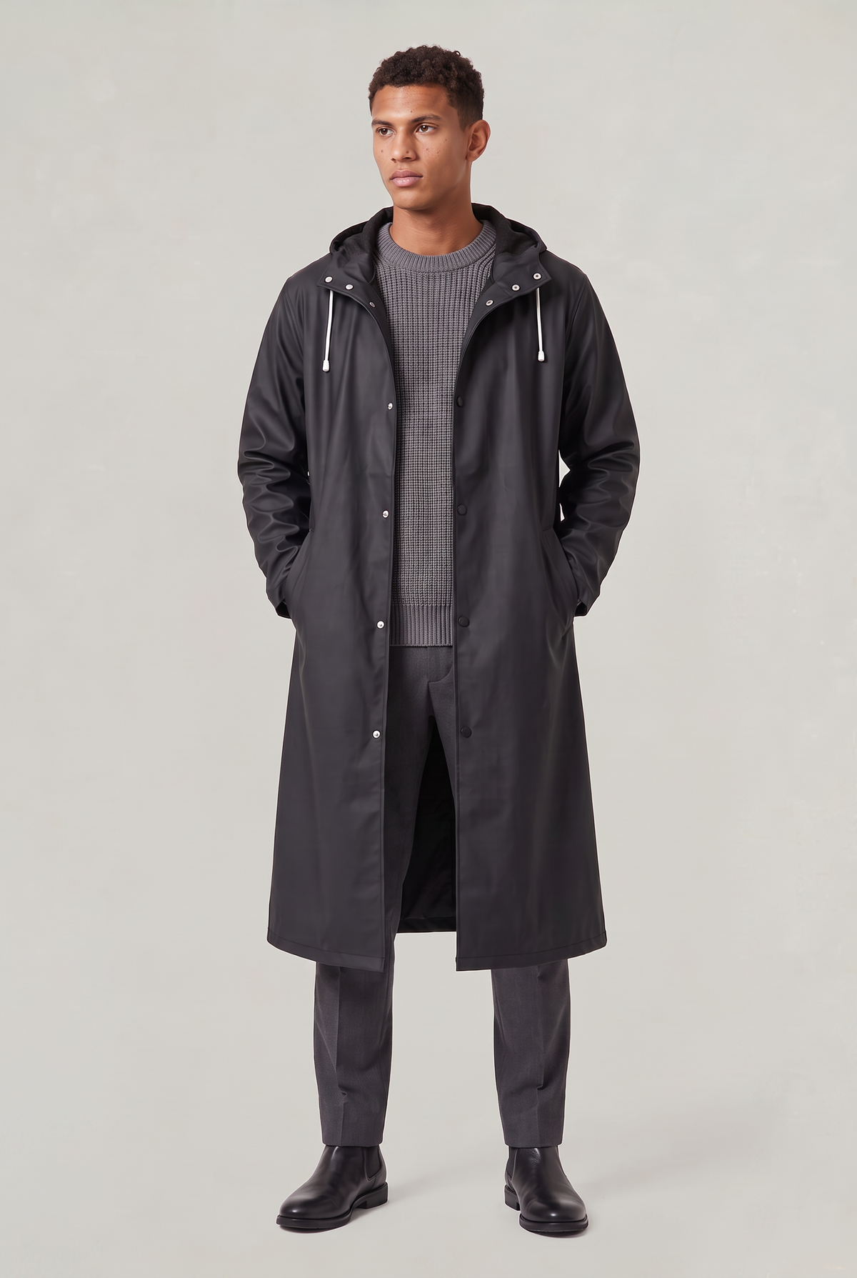 Men's Waterproof Long Hooded Raincoat