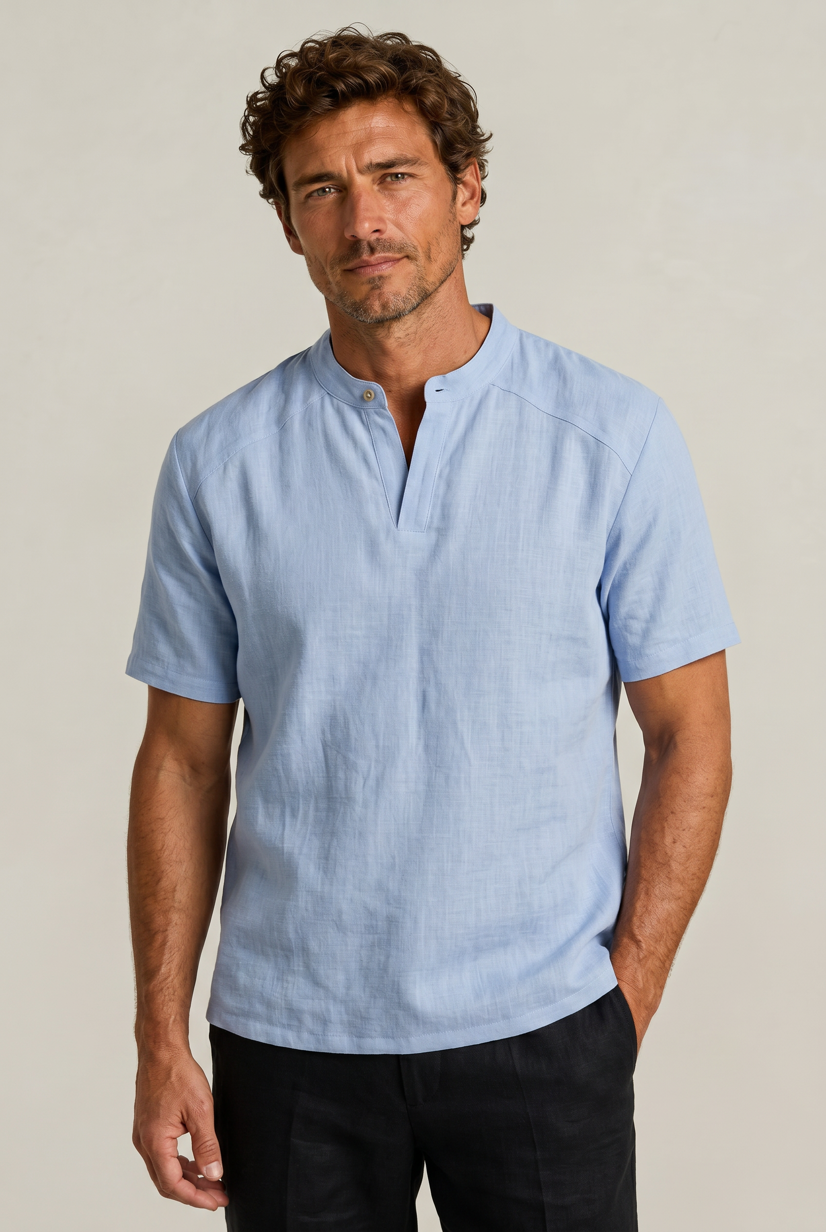 Men's Linen Short Sleeve Henley T-Shirt