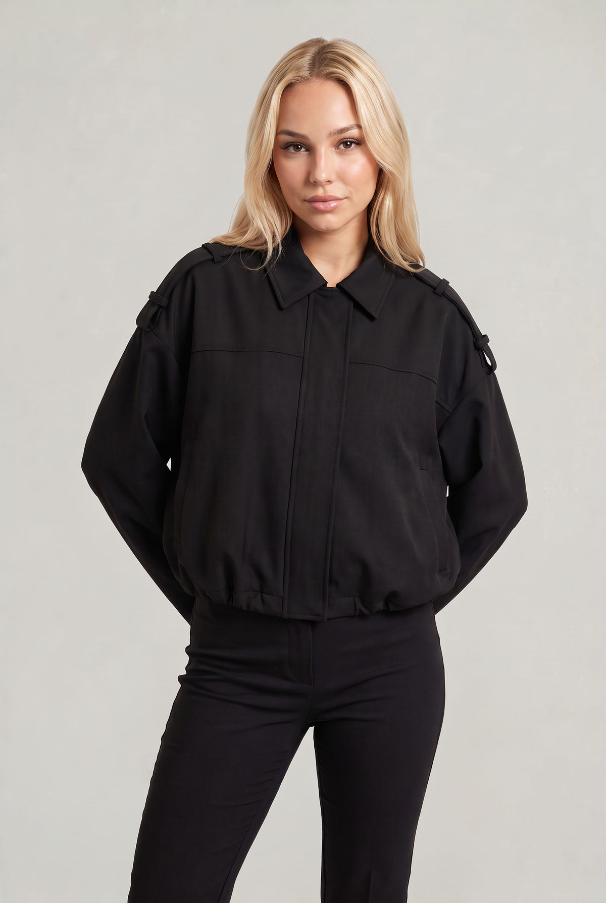 Women's Oversized Collared Suede Look Zip Jacket