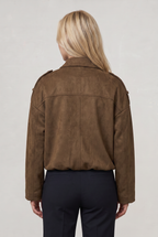 Women's Oversized Collared Suede Look Zip Jacket