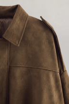 Women's Oversized Collared Suede Look Zip Jacket