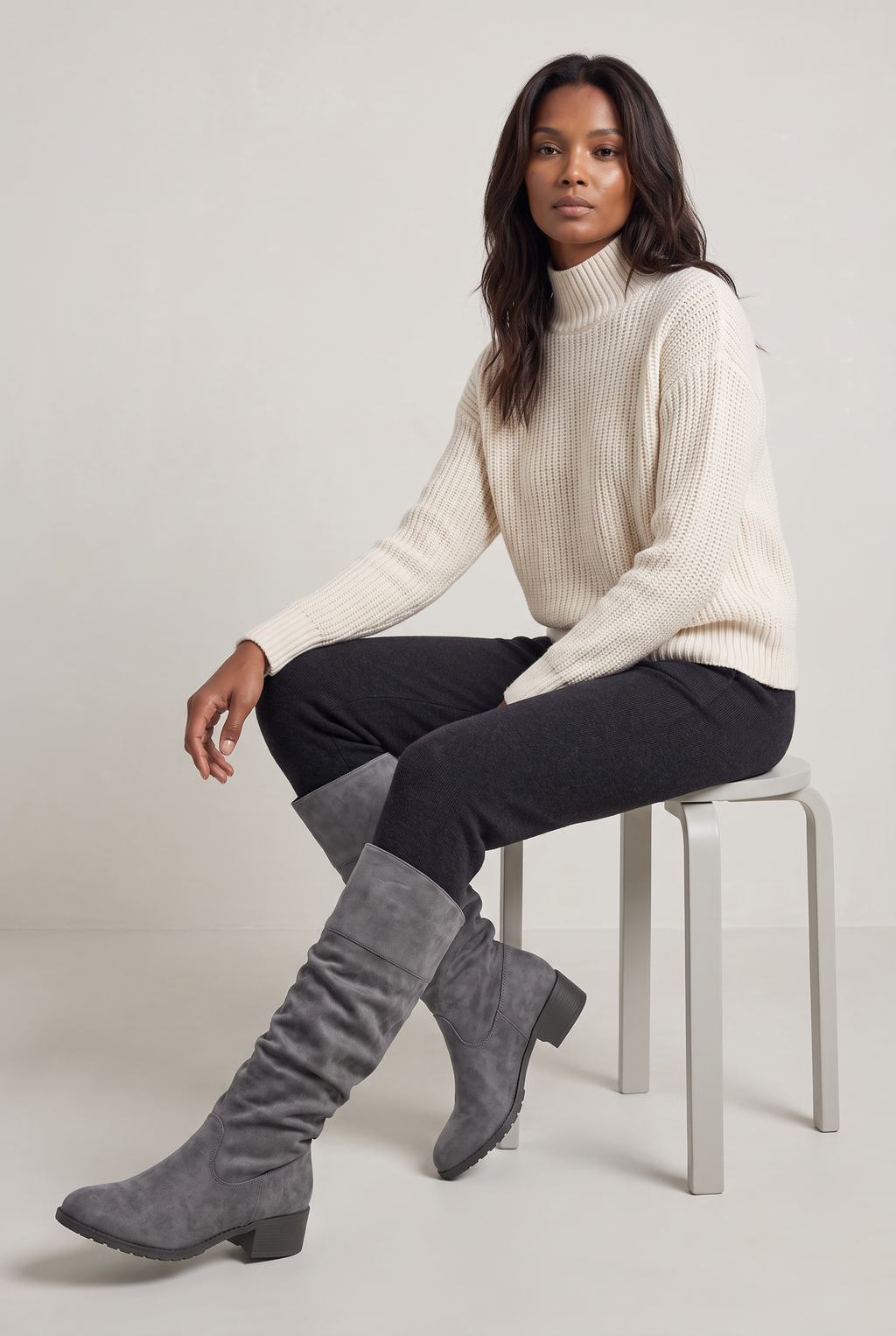 Women's Suede Look Slouchy Knee High Boots