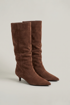 Women’s Suede Knee-High Slouch Boots - Pull-On Style