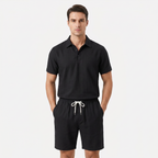 Men's Linen Short Sleeve Polo Shirt and Shorts Set