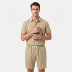 Men's Linen Short Sleeve Polo Shirt and Shorts Set