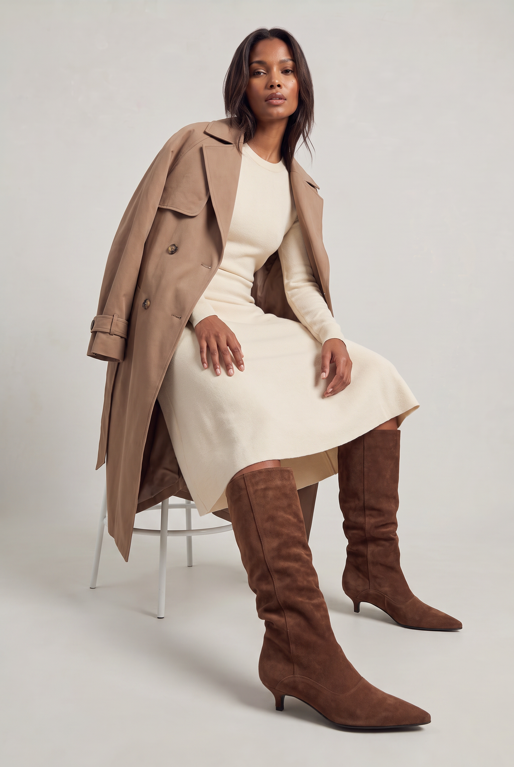Women’s Suede Knee-High Slouch Boots - Pull-On Style